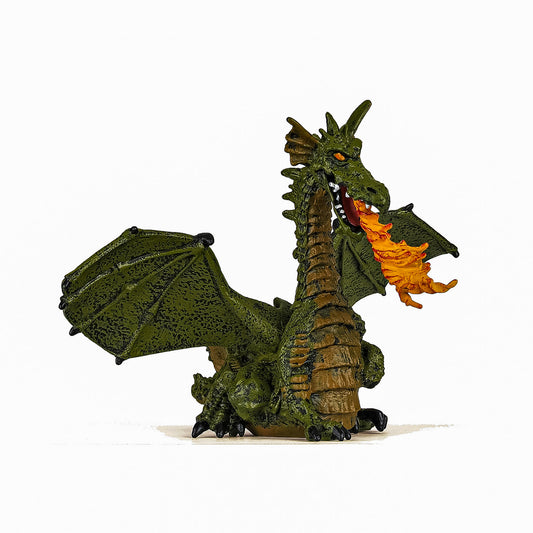 Papo figurina dragon verde inaripat cu flacara, Papo