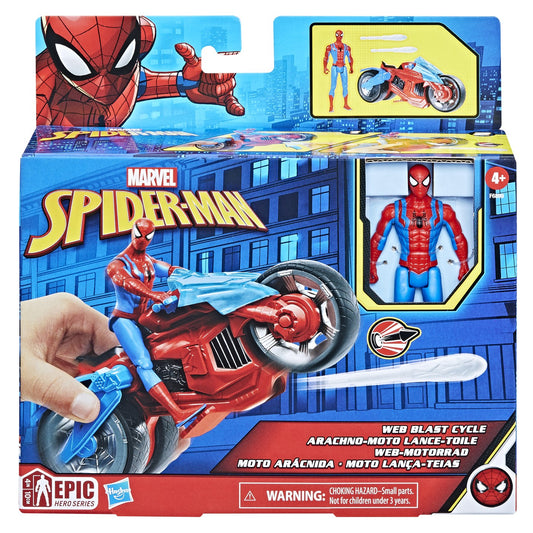 Spiderman set figurina si vehicul web blast cycle, Hasbro