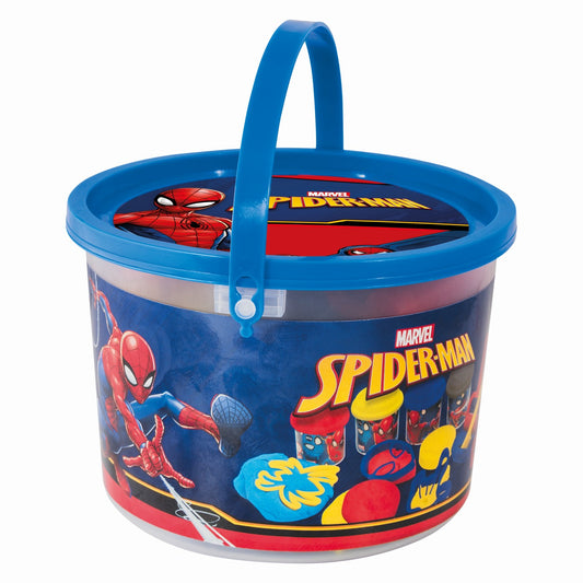 Galetusa cu 4 borcanase de plastilina si accesorii de modelat spiderman, AS