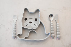 Farfurie compartimentata din silicon cu ventuza, bulldog, Melii