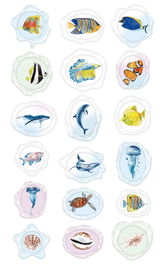 Abtibilduri imitatie sigiliu - Animale subacvatice, colectia Creatii Naturale - Avenir - Publisol.ro