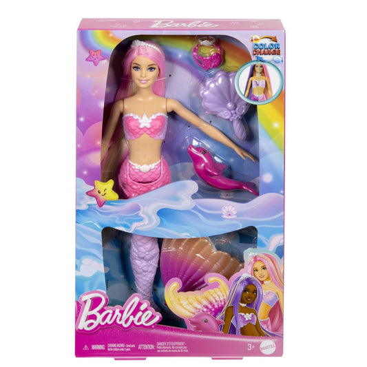 Barbie color change papusa sirena cu par roz, Mattel - Publisol.ro