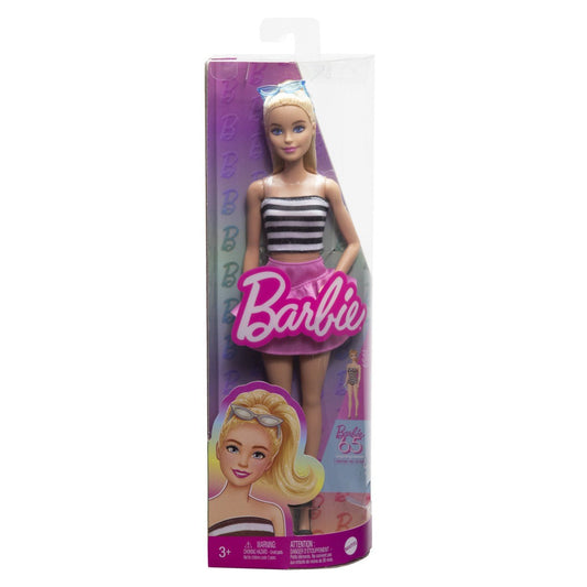 Barbie papusa barbie fashionista blonda cu parul prin in coada si fusta roz, Mattel - Publisol.ro