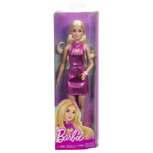 Barbie papusa barbie fashionistas blonda cu rochita roz metalica, Mattel - Publisol.ro
