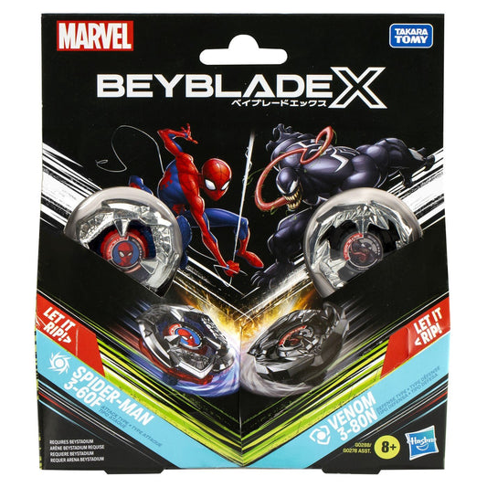 Beyblade x marvel set duo spider man 3-60f si venom 3-80n, Hasbro - Publisol.ro
