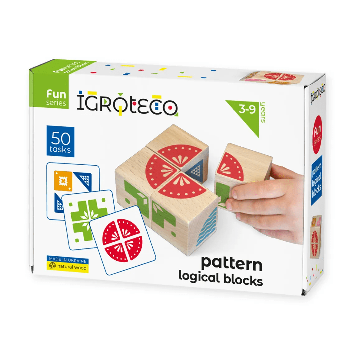 Blocuri logice din lemn, cu model, 4 piese - Igroteco - Publisol.ro