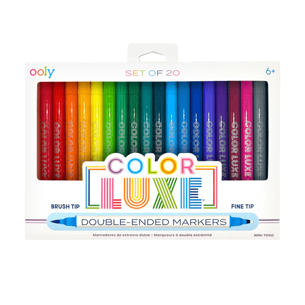 Carioci 2 in 1 cu pensula si varf fin, Color Luxe - set de 20 - Ooly - Publisol.ro