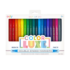 Carioci 2 in 1 cu pensula si varf fin, Color Luxe - set de 20 - Ooly - Publisol.ro