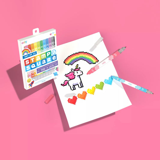 Carioci duble cu stampila patrata si varf subtire - set de 12 - Ooly