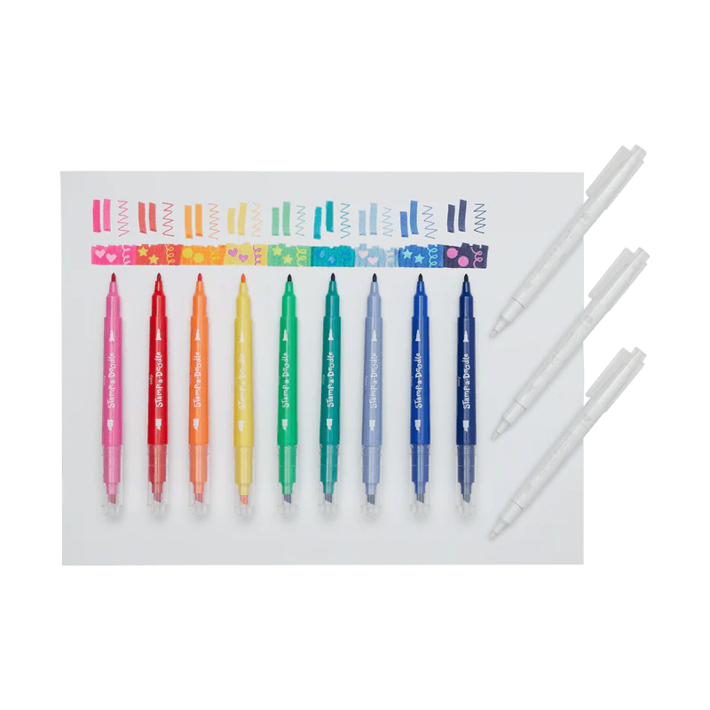 Carioci duble cu stampile Stamp - A - Doodle - set de 9 culori si 3 care schimba culoarea - Ooly - Publisol.ro