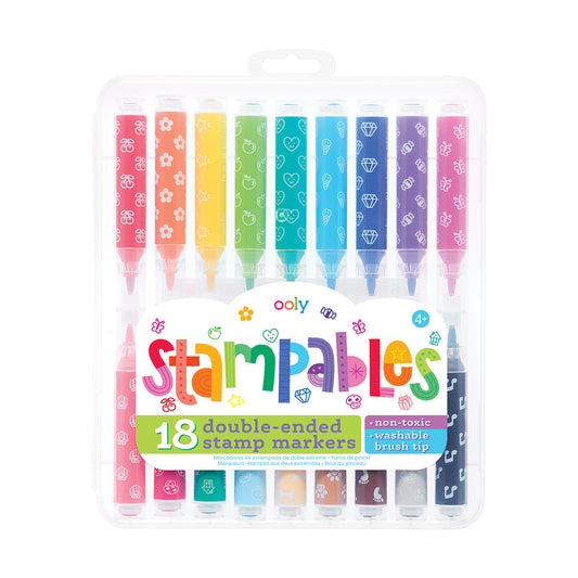 Carioci lavabile duble cu stampile Stampables- Set de 18 - Ooly