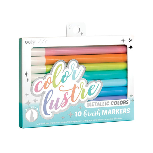 Carioci metalice cu pensula, Color Lustre, set 10 culori - Ooly