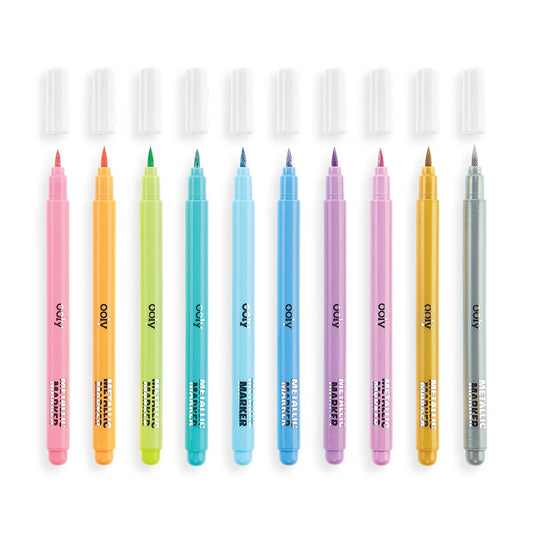 Carioci metalice cu pensula, Color Lustre, set 10 culori - Ooly