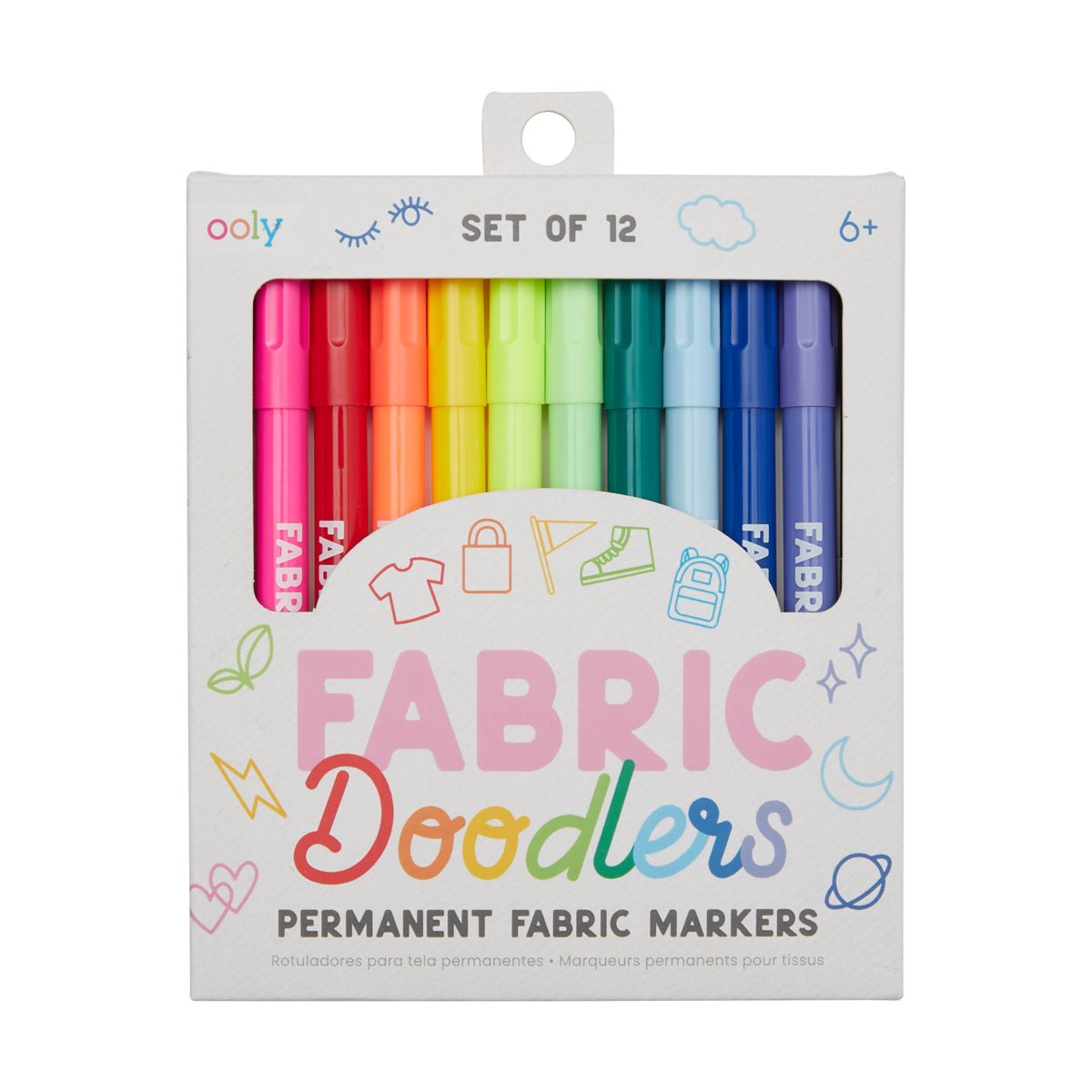 Carioci permanente pentru textile Fabric Doodlers - Set de 12 - Ooly - Publisol.ro