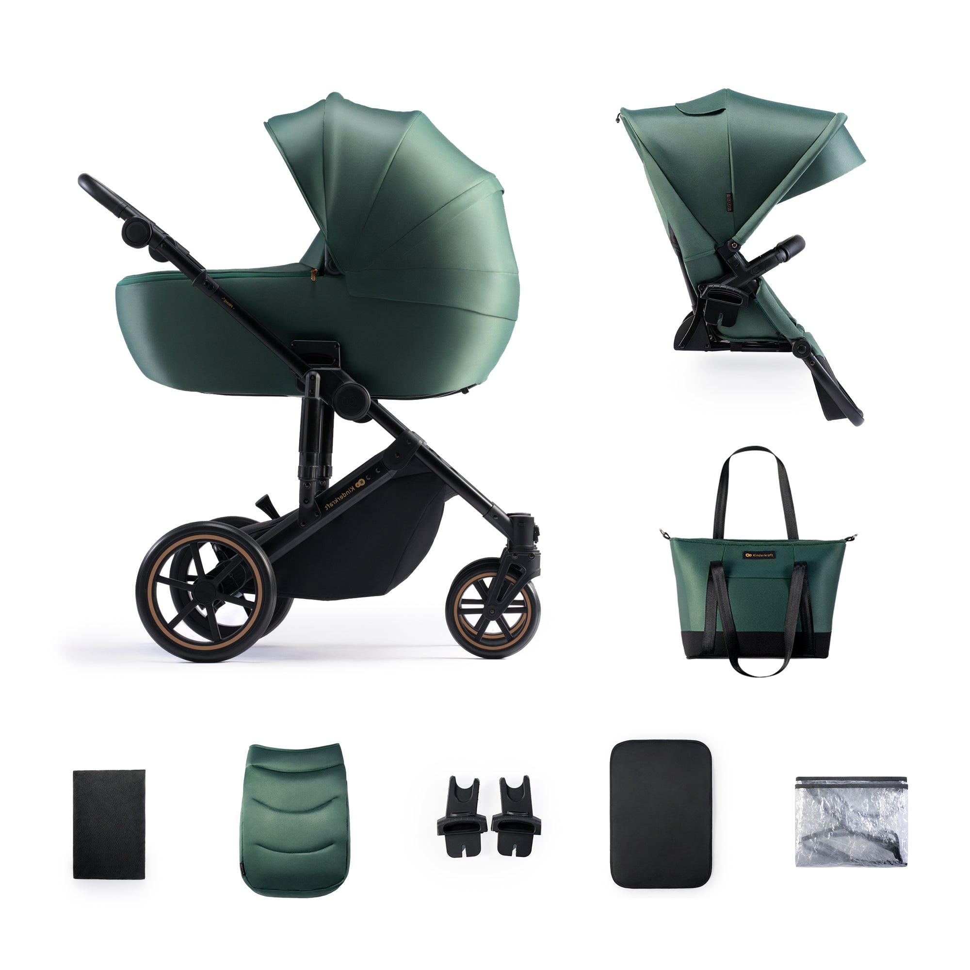 Carucior 2 in 1 Kinderkraft prime 2, dark green - Publisol.ro