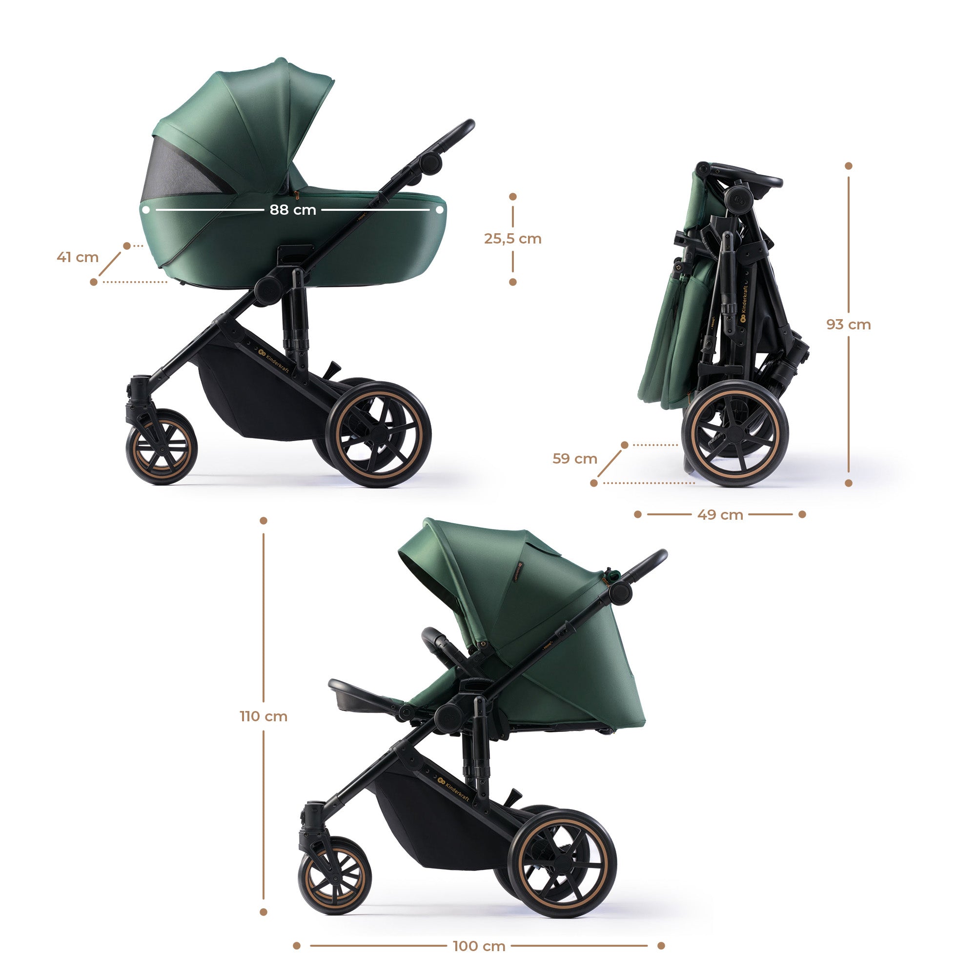 Carucior 2 in 1 Kinderkraft prime 2, dark green - Publisol.ro