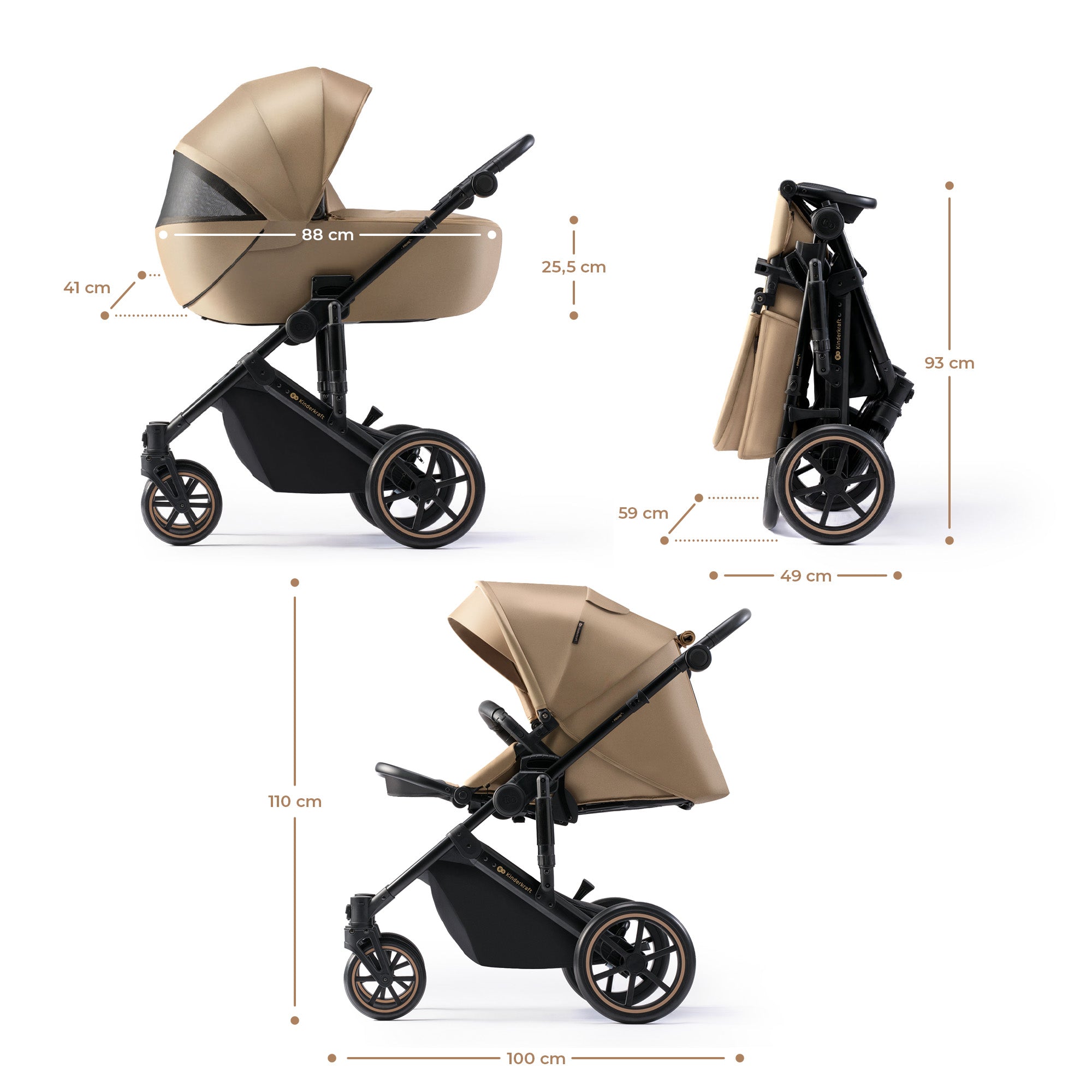 Carucior 2 in 1 Kinderkraft prime 2, sandrose beige - Publisol.ro