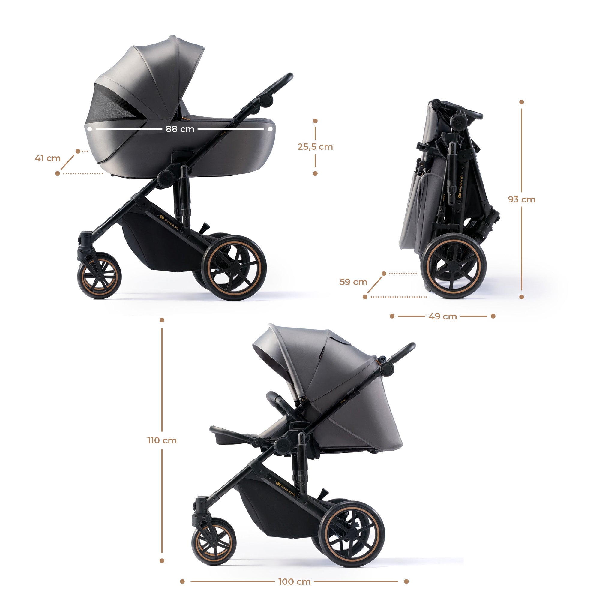 Carucior 2 in 1 Kinderkraft prime 2, shadow grey - Publisol.ro