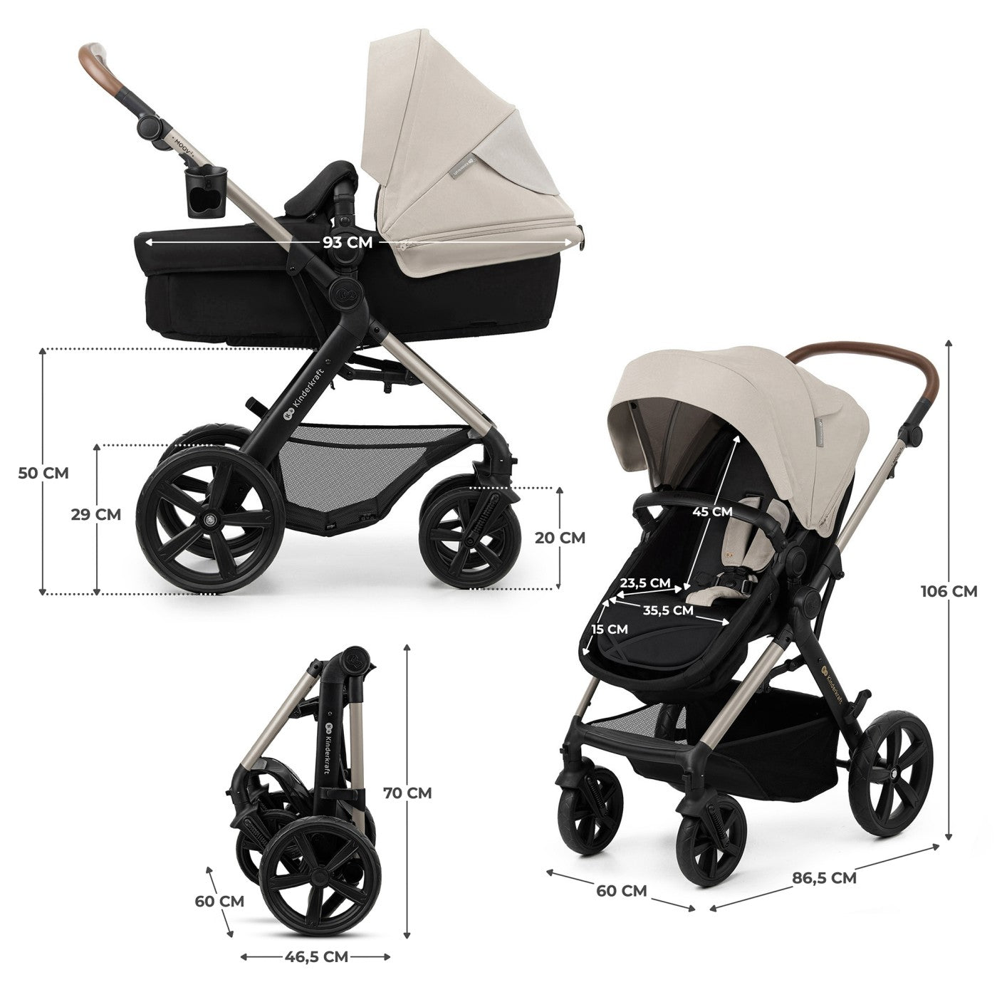 Carucior 3 in 1 Kinderkraft moov 2, moonlight grey - Publisol.ro