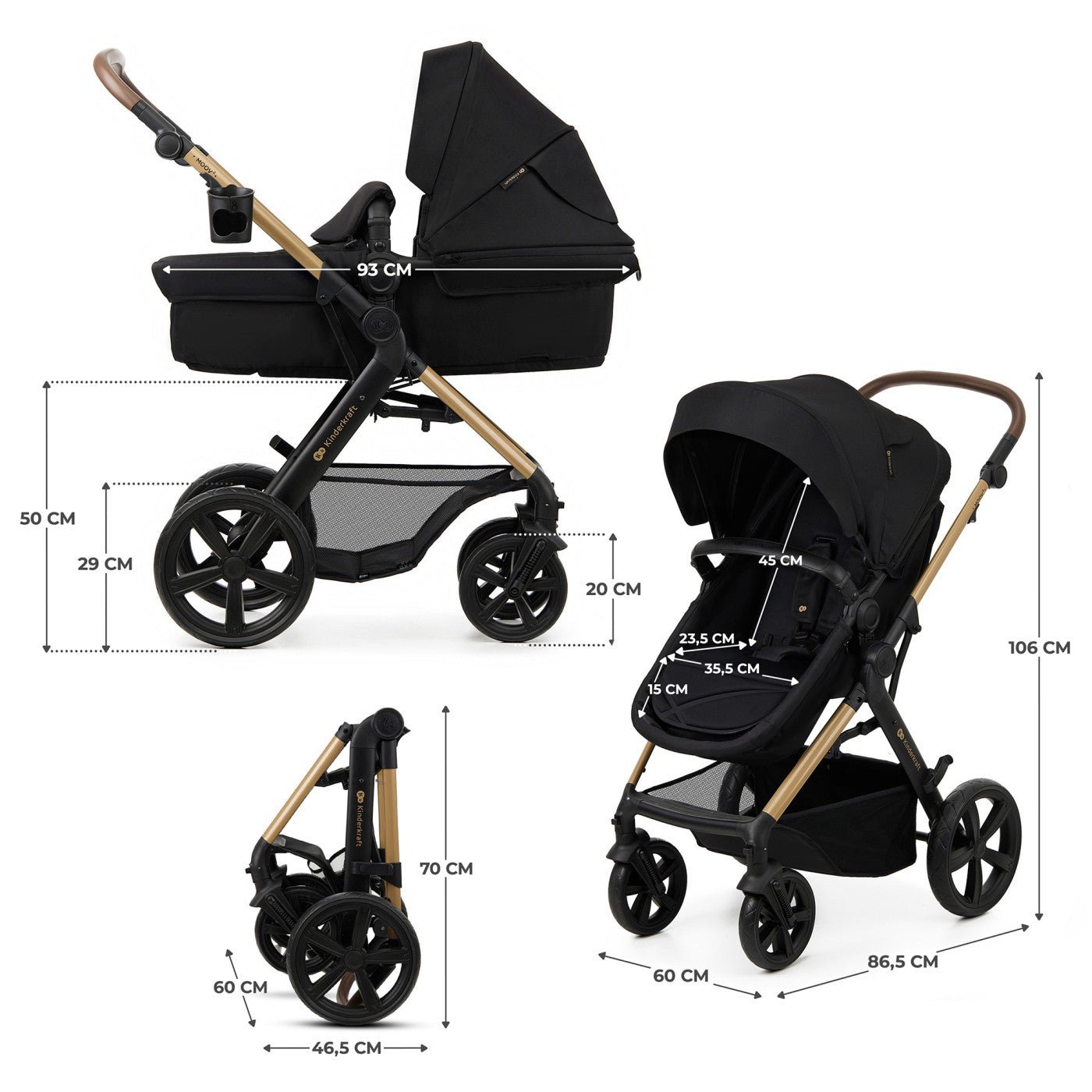 Carucior 3 in 1 Kinderkraft moov 2, negru pur - Publisol.ro