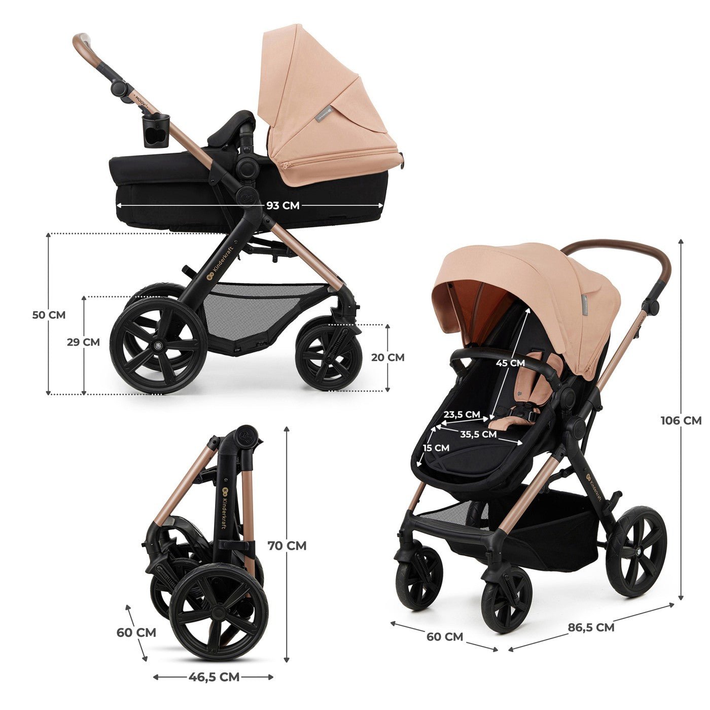 Carucior 3 in 1 Kinderkraft moov 2, sand beige - Publisol.ro