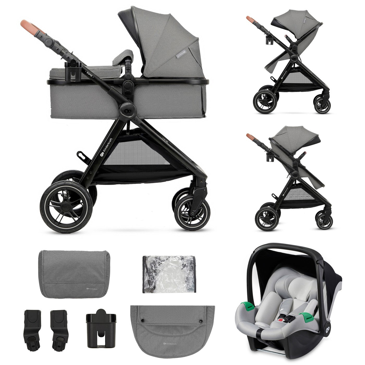 Carucior Kinderkraft esme, 3 in 1, moonlight grey - Publisol.ro