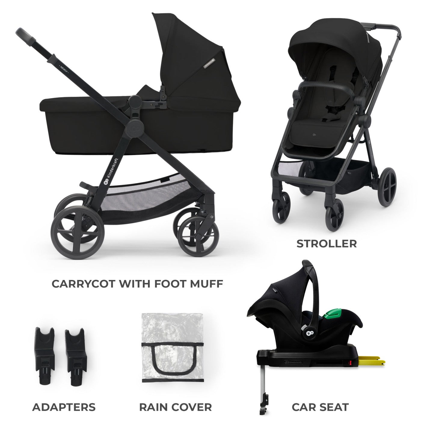 Carucior Kinderkraft newly, 4 in 1, classic black - Publisol.ro