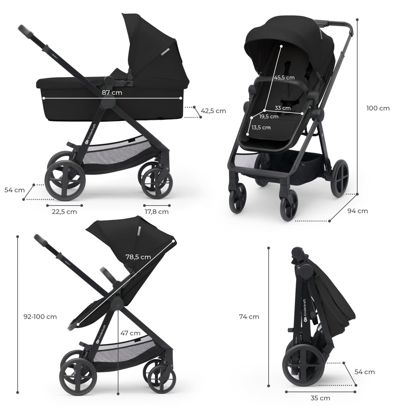 Carucior Kinderkraft newly, 4 in 1, classic black - Publisol.ro