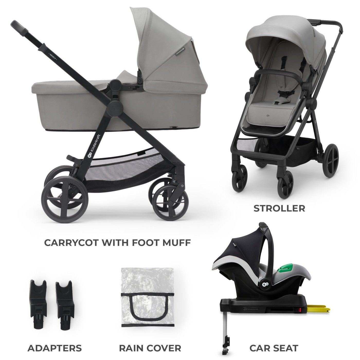 Carucior Kinderkraft newly, 4 in 1, moonlight grey - Publisol.ro
