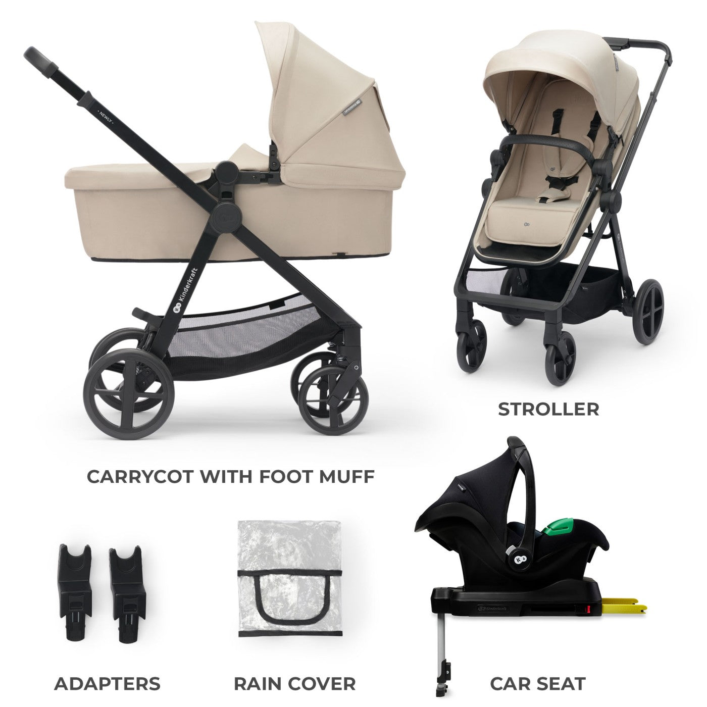 Carucior Kinderkraft newly, 4 in 1, sand beige - Publisol.ro