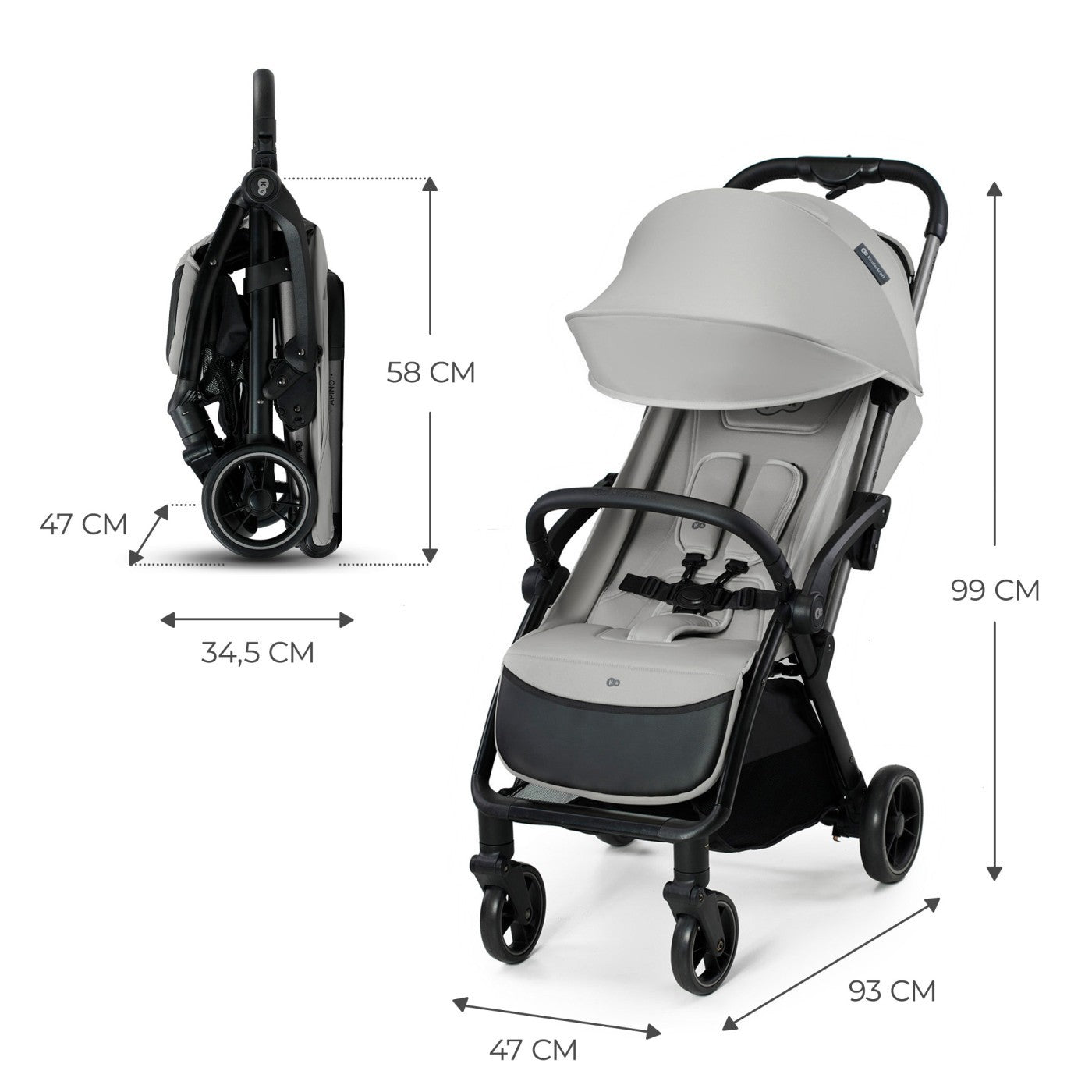 Carucior sport Kinderkraft apino, 0 - 22 kg, dove grey - Publisol.ro