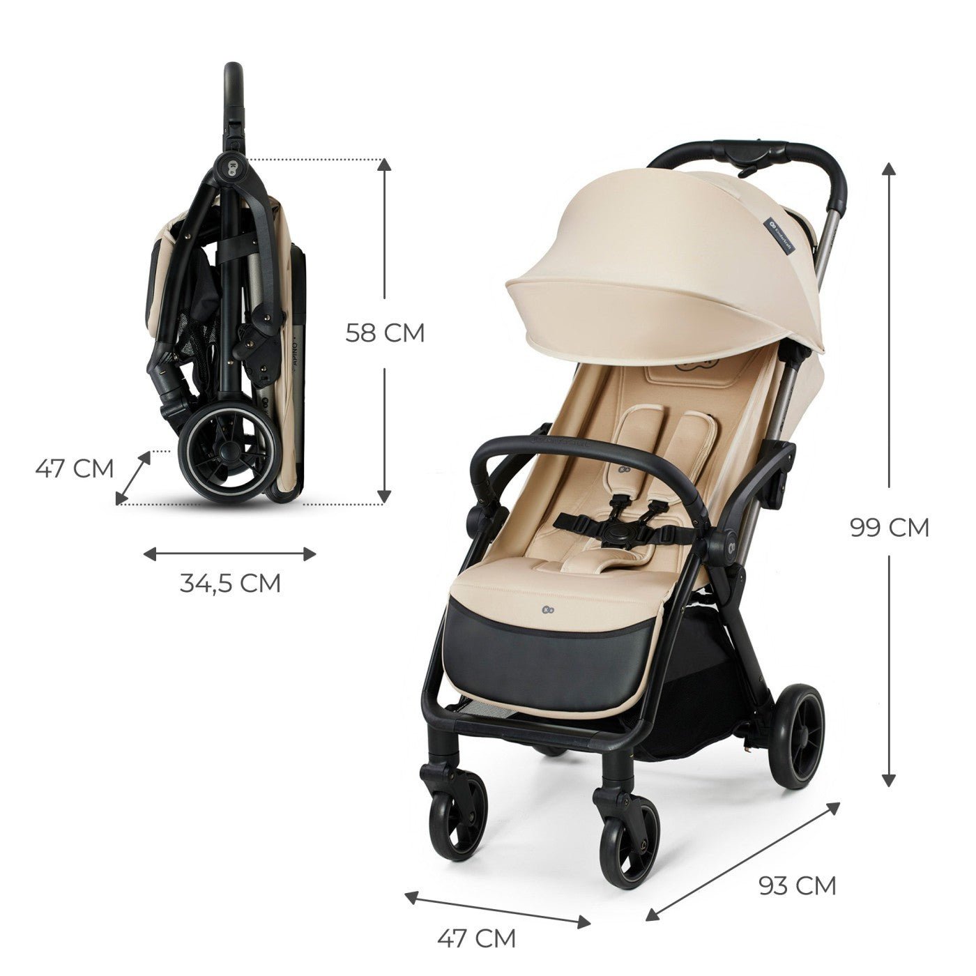 Carucior sport Kinderkraft apino, 0 - 22 kg, dune beige - Publisol.ro