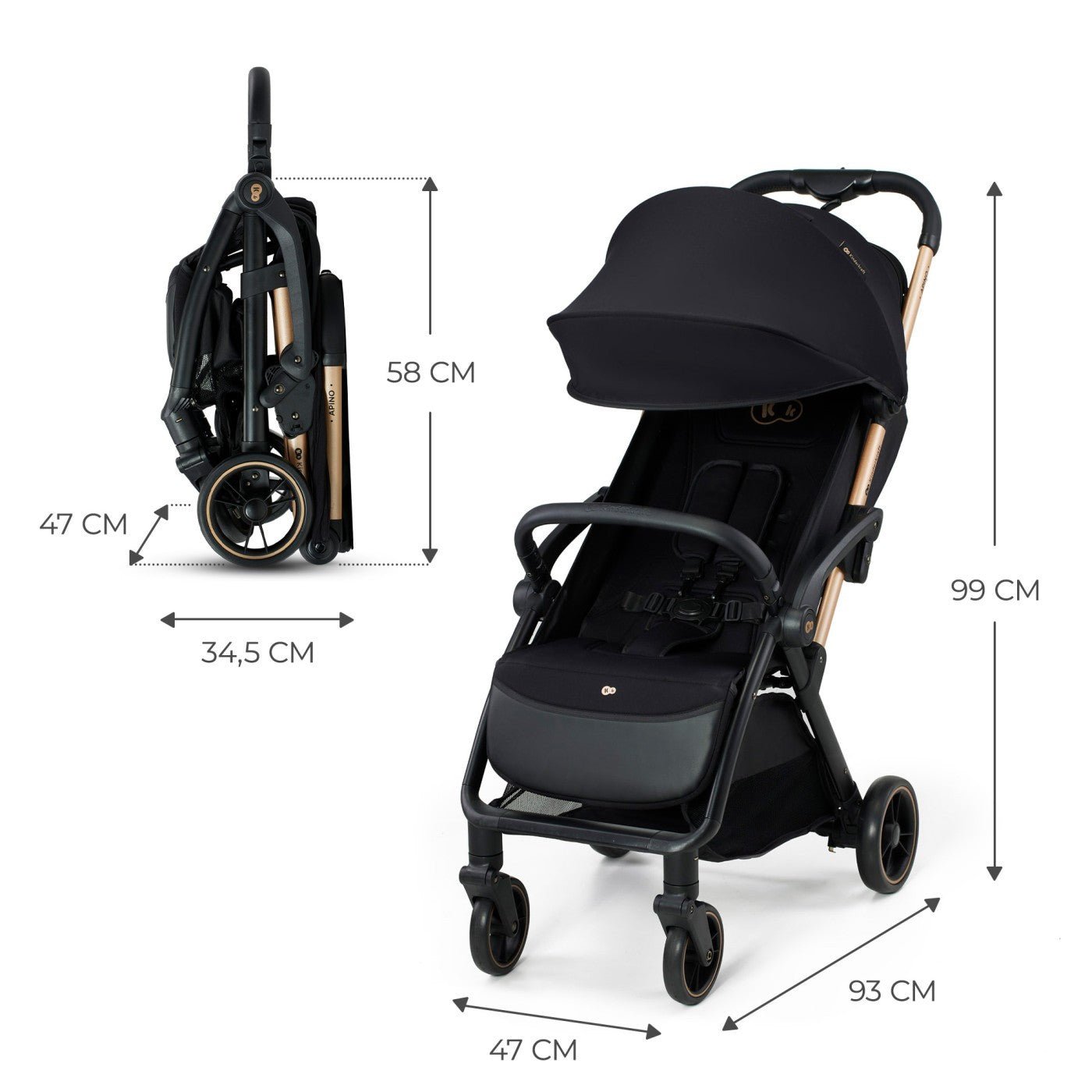 Carucior sport Kinderkraft apino, 0 - 22 kg, raven black - Publisol.ro