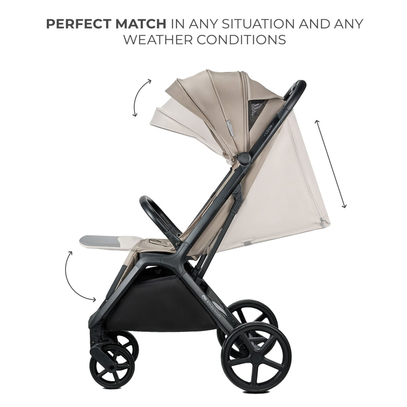 Carucior sport Kinderkraft loom, 0 - 22 kg, linen beige - Publisol.ro