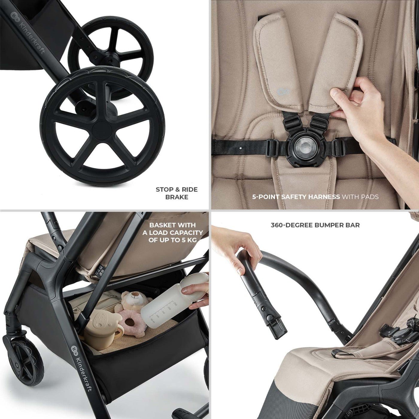 Carucior sport Kinderkraft loom, 0 - 22 kg, linen beige - Publisol.ro