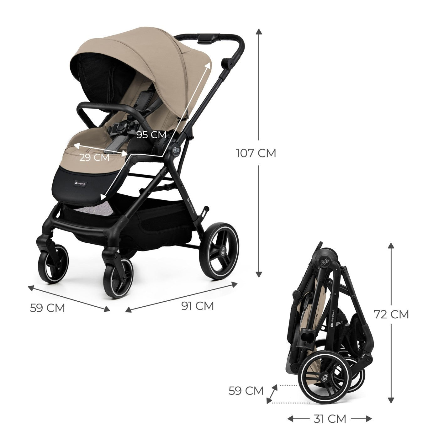 Carucior sport Kinderkraft yoxi, beige - Publisol.ro