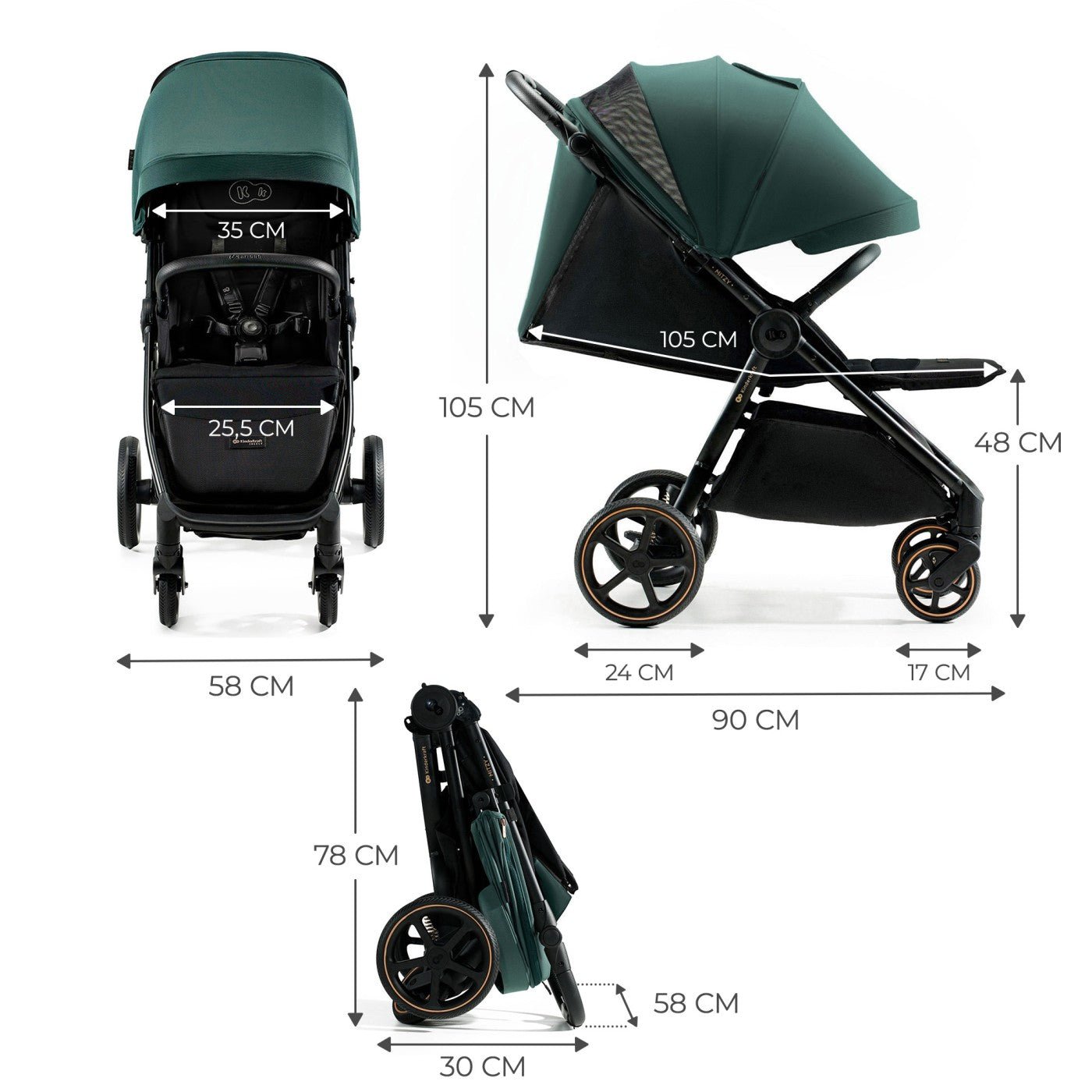 Carucior sport, ultra compact mitzy, 0 - 22 kg, jade green - Publisol.ro