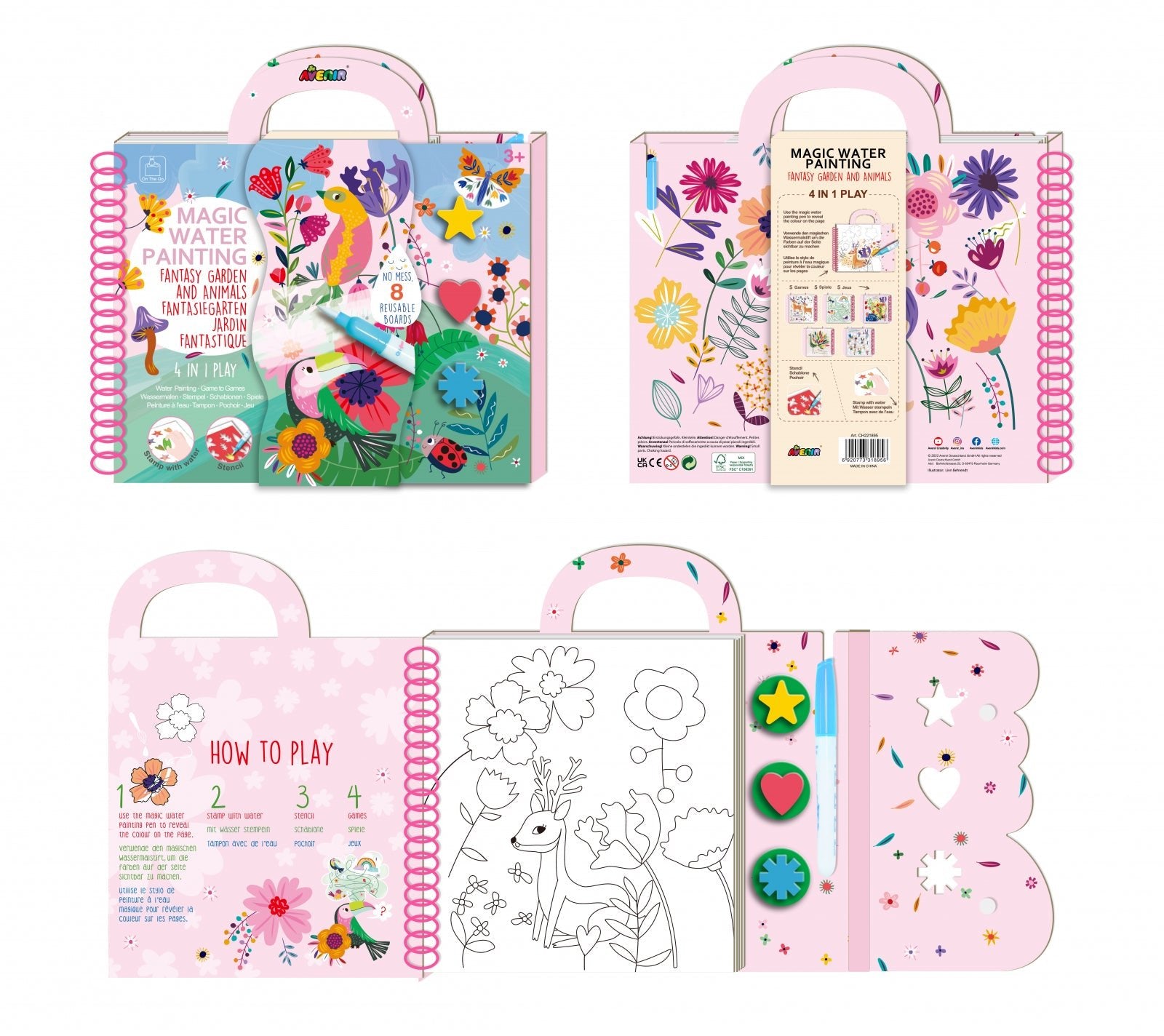 Cea mai mare Carte de pictat cu apa, sabloane, stampile si jocuri, portabila - Gradina fantastica si animale - Avenir - Publisol.ro