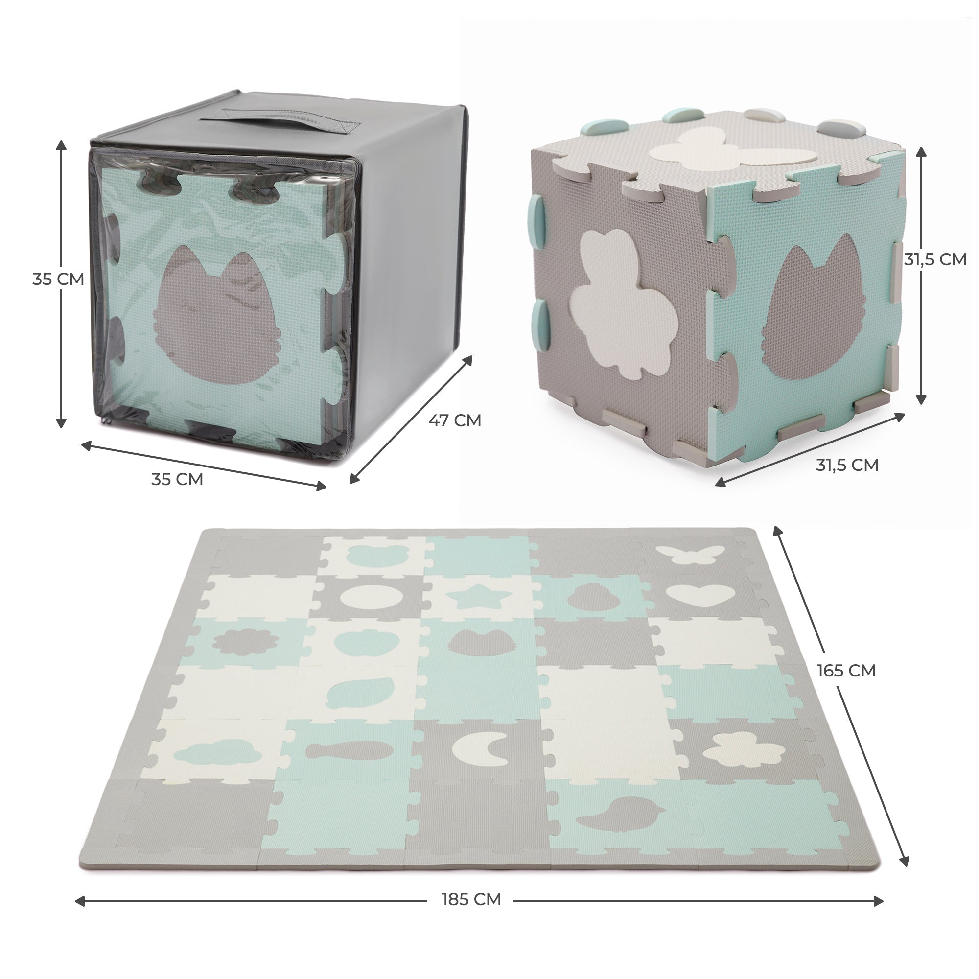 Covoras de joaca Kinderkraft luno shapes, puzzle 3d, spuma, mint - Publisol.ro