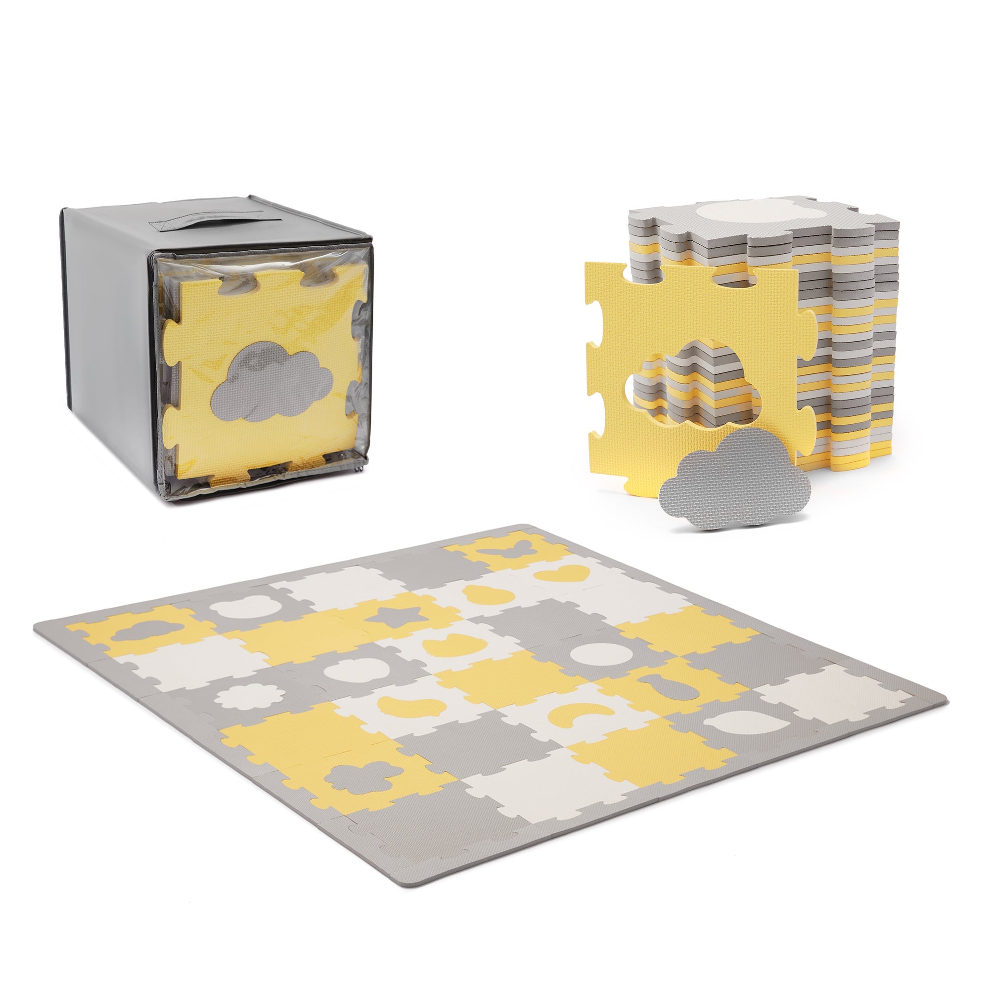 Covoras de joaca Kinderkraft luno shapes, puzzle 3d, spuma, yellow - Publisol.ro