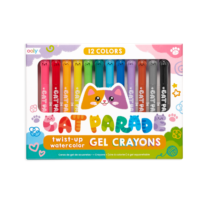 Creioane acuarele cu gel, Cat Parade, set 12 culori - Ooly - Publisol.ro
