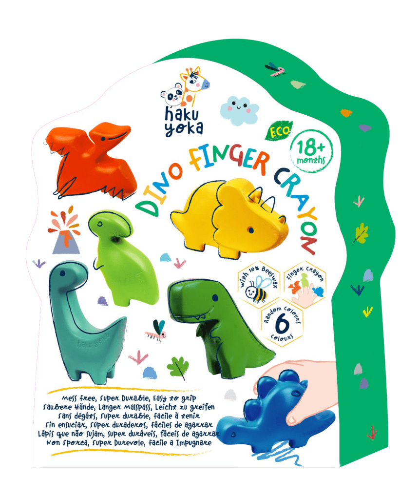 Creioane cerate pentru degete - Dinozauri, set de 6 - Haku Yoka - Avenir - Publisol.ro