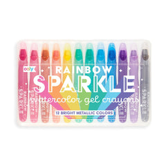 Creioane colorate cu gel acuarela cu sclipici Rainbow Sparkle Metallic - Set de 12 - Ooly - Publisol.ro