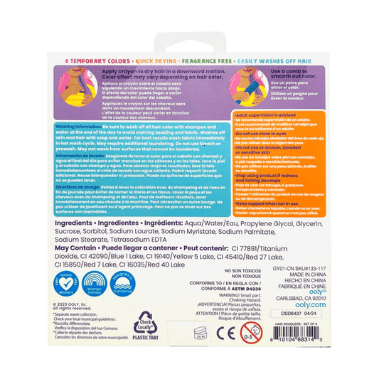 Creioane colorate pentru par Hair Doodlers - set de 6 - Ooly - Publisol.ro