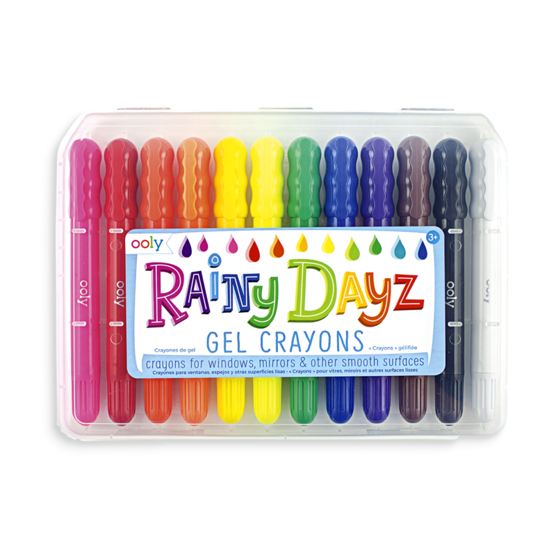 Creioane cu gel pentru geam si sticla, Rainy Dayz, set 12 culori lavabile - Ooly - Publisol.ro