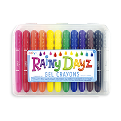 Creioane cu gel pentru geam si sticla, Rainy Dayz, set 12 culori lavabile - Ooly - Publisol.ro