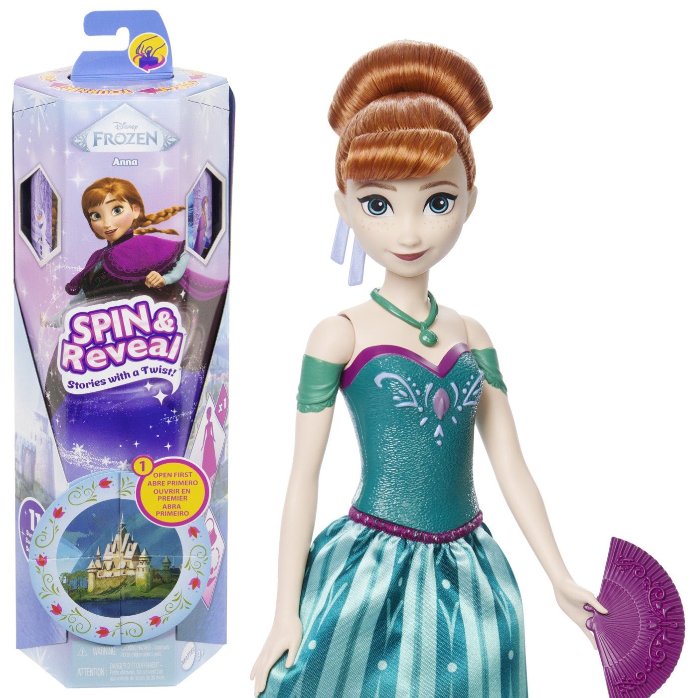 Disney Frozen spin and reveal papusa Anna cu evantai - Publisol.ro
