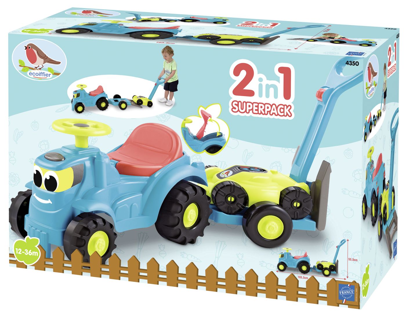 Ecoiffier set tractor ride cu remorca si cositoare - Publisol.ro