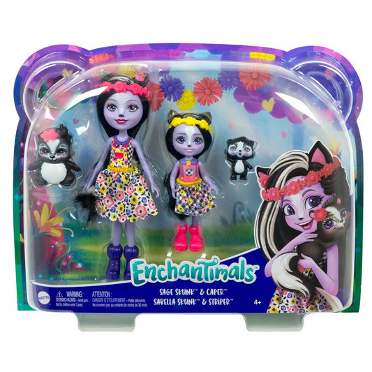 Enchantimals set papusi surori si animalutele lor sage skunk si caper si sabella skunk si striper, Mattel - Publisol.ro