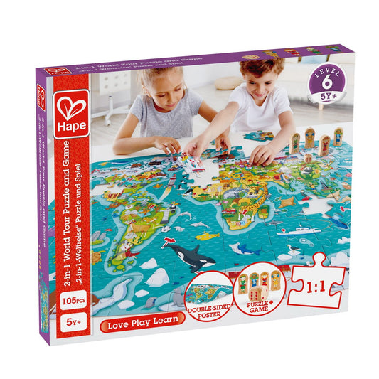 Hape puzzle 2 - in - 1 turul lumii, Hape - Publisol.ro
